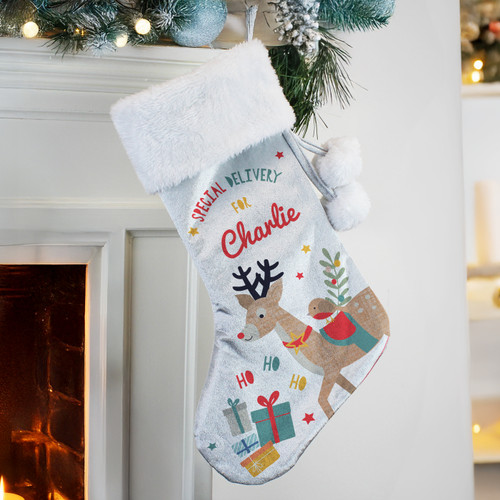 Our Personalised Reindeer Stocking is a great way to present their Christmas treats from Santa.
The stocking can be personalised with a name up to 12 characters in length, which will appear as entered.
The text 'Special Delivery for' is fixed and cannot be amended.
This velvet stocking with soft plush white cuff features a hoop on the top to enable the stocking to be hung.
Material is 100% Polyester. Please keep away from fire.
This item is not a toy, not suitable for under 36 months without adult supervision.
Ideal for Christmas. Our Personalised Reindeer Stocking is a great way to present their Christmas treats from Santa.
The stocking can be personalised with a name up to 12 characters in length, which will appear as entered.
The text 'Special Delivery for' is fixed and cannot be amended.
This velvet stocking with soft plush white cuff features a hoop on the top to enable the stocking to be hung.
Material is 100% Polyester. Please keep away from fire.
This item is not a toy, not suitable for under 36 months without adult supervision.
Ideal for Christmas.