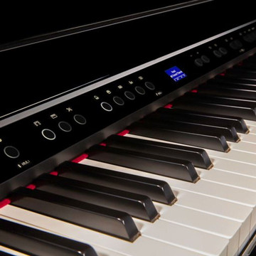 Explore the premium features and advanced technologies of the Roland GP series.Classic Elegance, Streamlined
With its striking design and flowing curves, the GP-6 brings you majestic piano luxury in a reduced footprint compared to a larger grand piano. And while the size may be streamlined, you still get the no-compromise performance of a full-scale instrument. Like an acoustic grand, there’s a top lid that opens for broader sound projection and a retractable cover to protect the keys when not in use. Minimalist touch buttons disappear into the panel when the backlighting is turned off, allowing you to maintain the acoustic aesthetic and eliminate distractions while playing.