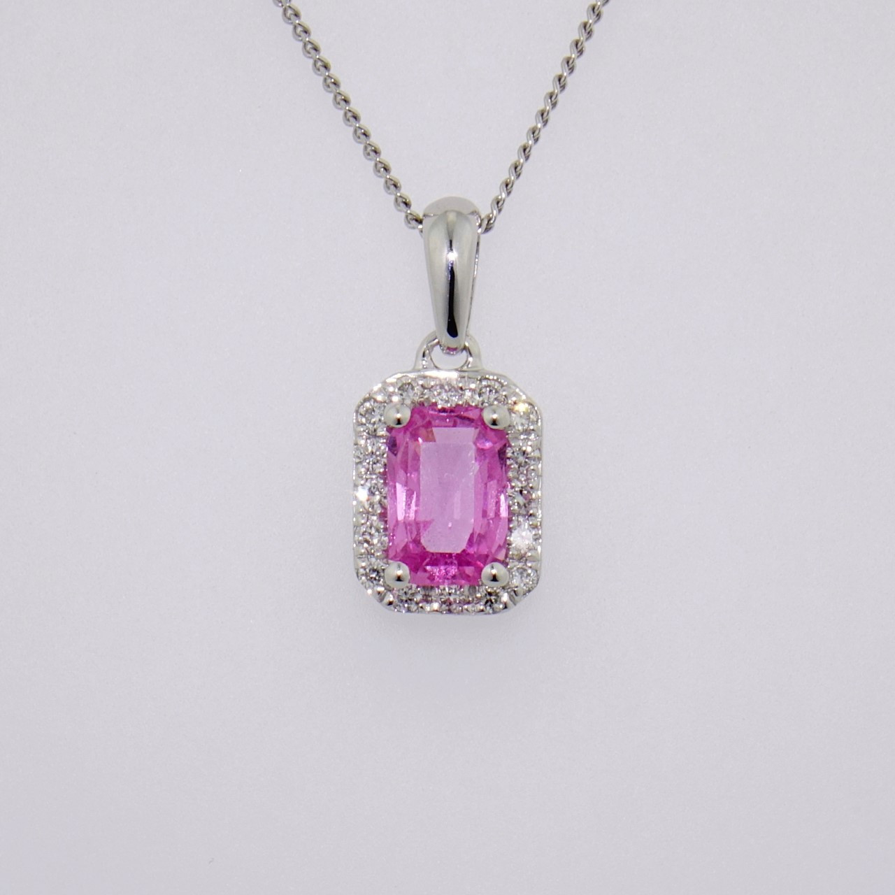 Pink sapphire and diamond shop pendant