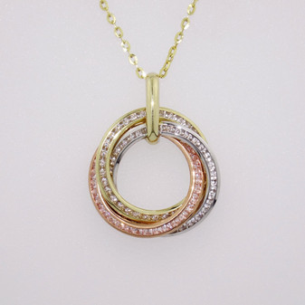 9ct yellow, white and rose gold cubic zirconia necklace PE5204