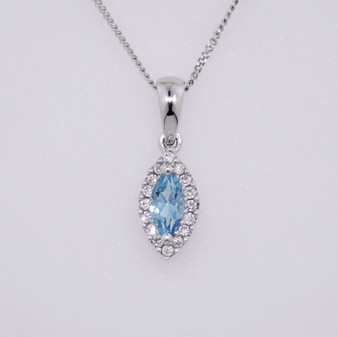 9ct white gold blue topaz and diamond pendant PE4509