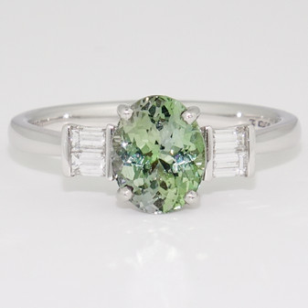 Platinum green tanzanite and diamond ring