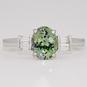 Platinum green tanzanite and diamond ring