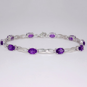 9ct white gold oval cut amethyst bracelet