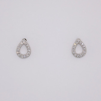 Platinum round brilliant cut diamond open pear shaped stud earrings