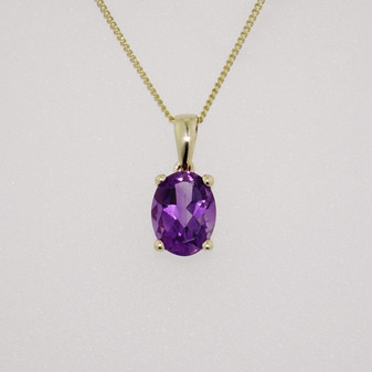 9ct gold oval cut amethyst pendant