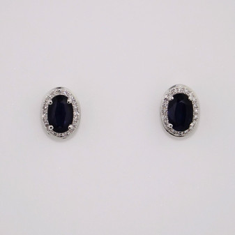 9ct white gold oval sapphire and diamond cluster stud earrings