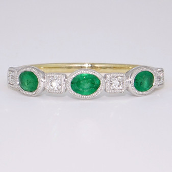 9ct gold emerald and diamond ring with a milgrain edge