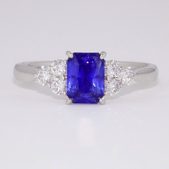 Platinum scissor cut sapphire and diamond ring