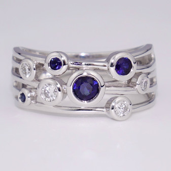 18ct white gold sapphire and diamond bubble ring