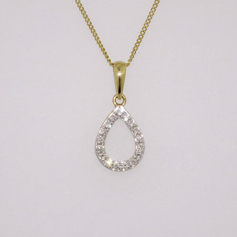 9ct gold open pear-shaped diamond pendant