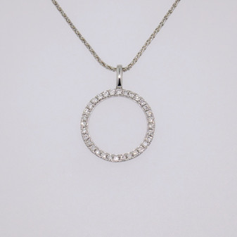 9ct white gold open diamond circle pendant