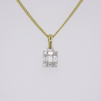 9ct yellow and white gold diamond cluster pendant