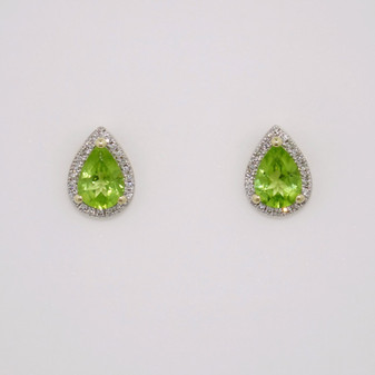 9ct gold pear cut peridot and diamond cluster stud earrings