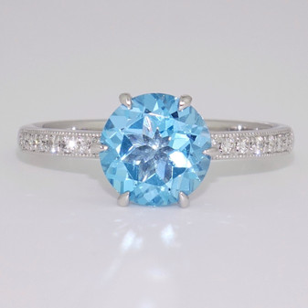 9ct white gold blue topaz and diamond ring