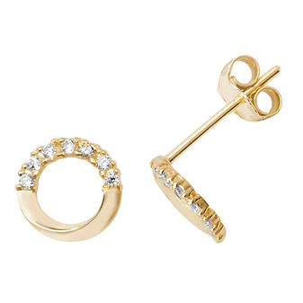 9ct gold CZ circle stud earrings