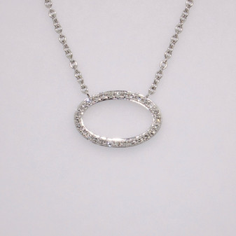 9ct white gold diamond oval necklace