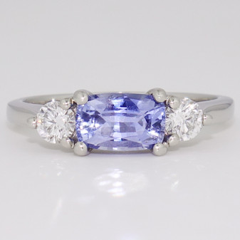 Platinum cushion cut Ceylon sapphire and diamond ring