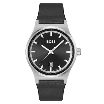 Gents BOSS Candor Black Leather Strap Watch