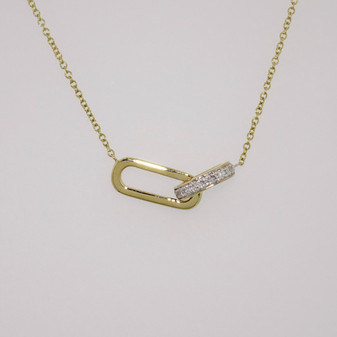 9ct gold necklace with two interlocking links: one plain and one with diamonds