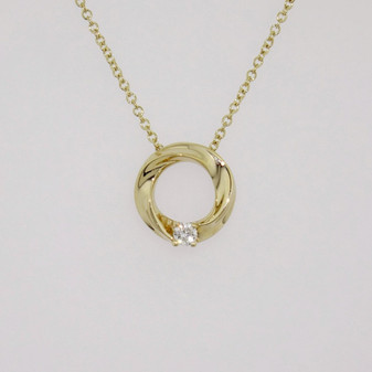 9ct gold twisted open circle pendant with round brilliant cut diamond and adjustable chain