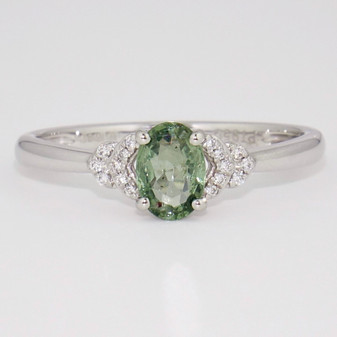 9ct white gold oval cut green sapphire and diamond ring