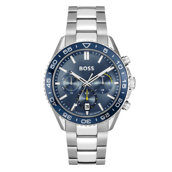 Gents BOSS Runner Chronograph Stainless Steel Bracelet Watch with Blue Dial 1514143