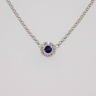 9ct white gold round cut sapphire and diamond cluster necklace