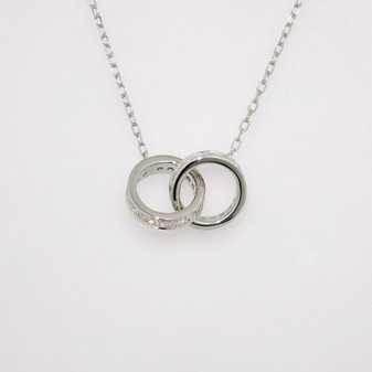 9ct white gold necklace with two interlocking rings