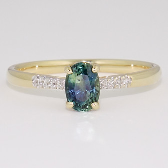9ct gold teal sapphire ring and diamond ring