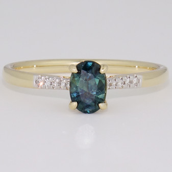 9ct gold teal sapphire ring and diamond ring