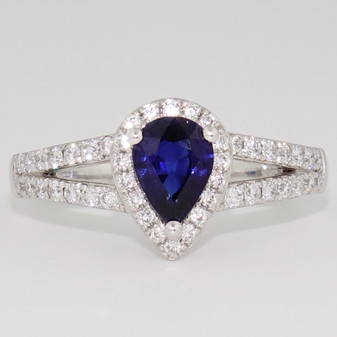 18ct white gold pear cut sapphire and diamond cluster ring