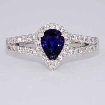 18ct white gold pear cut sapphire and diamond cluster ring