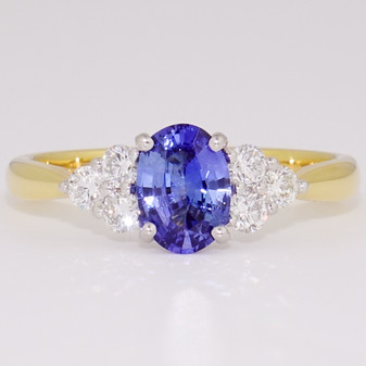 18ct gold and platinum oval cut Ceylon sapphire and round brilliant cut diamond ring