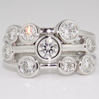 Platinum nine diamond bubble ring