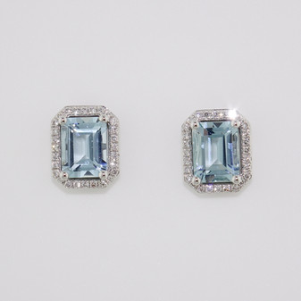 18ct white gold aquamarine and diamond halo stud earrings