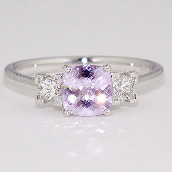 Platinum fancy cushion cut lilac tourmaline and princess cut diamond ring