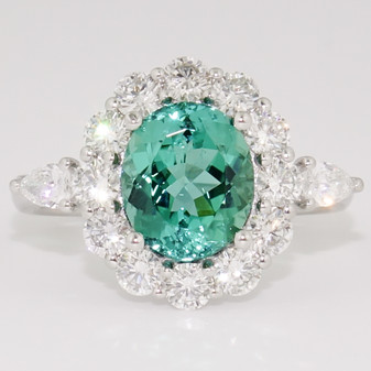 Platinum Paraiba tourmaline and diamond cluster ring