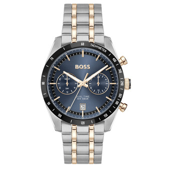 Gents BOSS Tourmaster Dual Time Bi Colour Bracelet Watch with Blue Dial 1514288