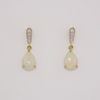 9ct gold opal and diamond drop earrings