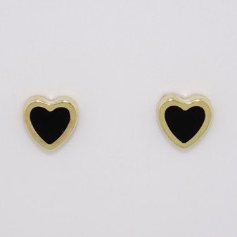 9ct gold black onyx heart stud earrings