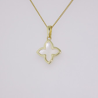 9ct gold mother of pearl clover pendant