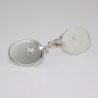 Oval sterling silver diamond cufflinks