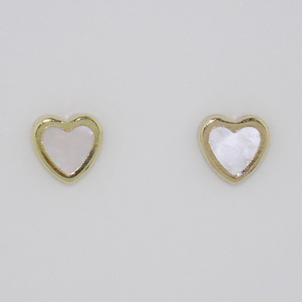 9ct gold mother of pearl heart stud earrings
