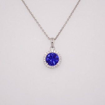 Sterling silver blue and white CZ halo pendant