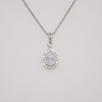 Sterling silver pear cut cubic zirconia (CZ) halo pendant