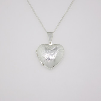 Sterling silver engraved heart-shaped locket
