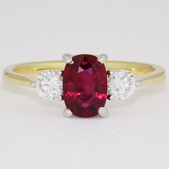 18ct gold and platinum unheated cushion cut ruby and round brilliant cut diamond ring