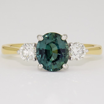 18ct gold and platinum unheated teal sapphire and diamond ring