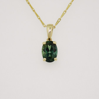 9ct gold oval cut teal sapphire pendant